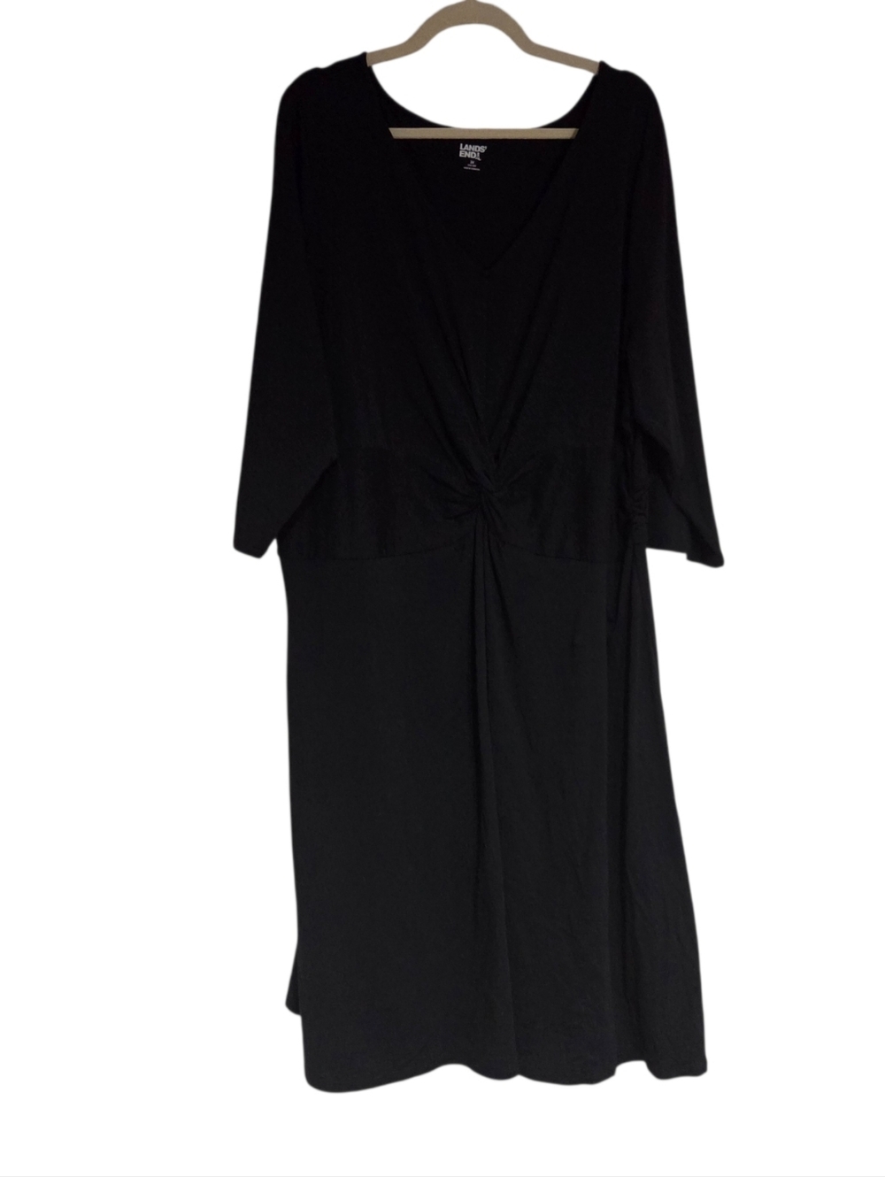 Lands'‎ End Black V-Neck Knot-Front Midi Dress 3X